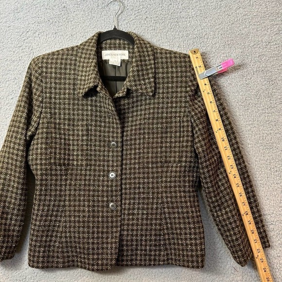 Jones New York Blazer Womens 12 Green Wool Silk Blend Plaid Jacket Career Work - Picture 6 of 9